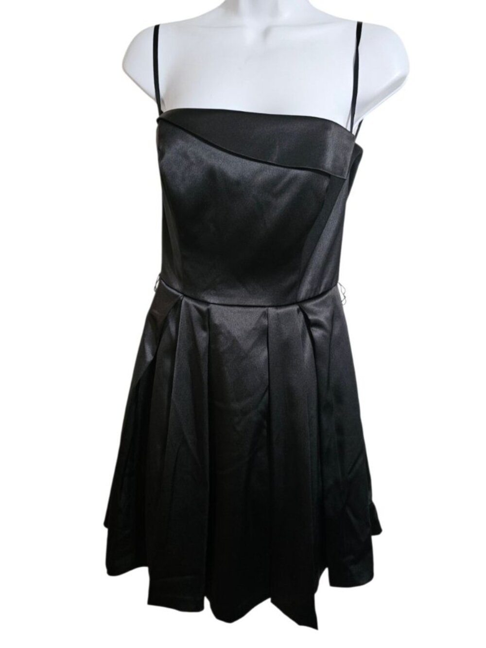 White House Black Market Women 0 Dress Black Poly Satin Cocktail Luxury Party - Picture 2 of 8
